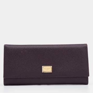 Pre Owned Dolce & Gabbana Dark Purple Leather Continental Wallet