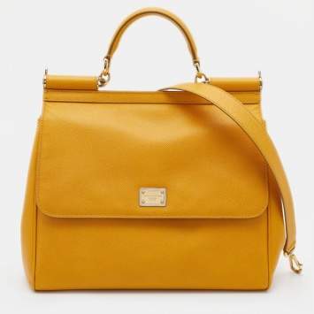 Pre Owned Dolce & Gabbana Yellow Leather Large Miss Sicily Top Handle Bag