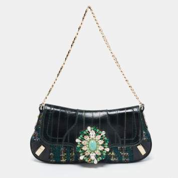Pre Owned Dolce & Gabbana Green  Eel Leather And Tweed  Jewels Pochette