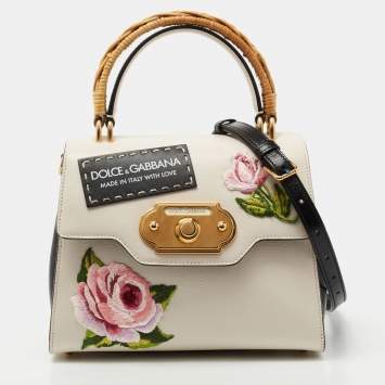 Pre Owned Dolce & Gabbana White Leather Welcome Top Handle Bag