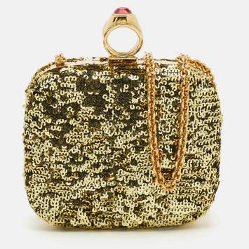 مملوكة مسبقًا Dolce & Gabbana Gold Sequin Frame Chain Clutch