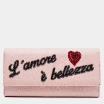 Pre Owned Dolce & Gabbana Pink Leather Dauphine Continental Wallet