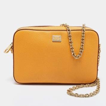 Pre Owned Dolce & Gabbana Yellow Leather Glam Crossbody Bag