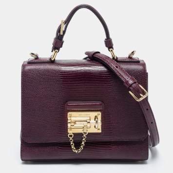 Pre Owned Dolce & Gabbana Burgundy Lizard Embossed Leather Small Miss Monica Top Handle Bag