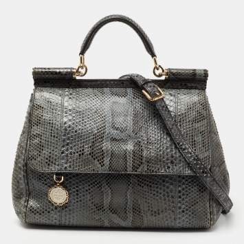 Pre Owned Dolce & Gabbana Grey Python Leather Large Miss Sicily Top Handle Bag