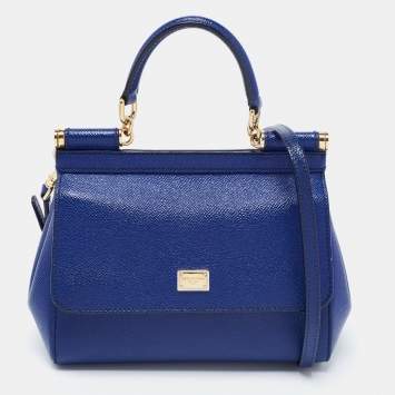 Pre Owned Dolce & Gabbana Blue Leather Small Miss Sicily Top Handle Bag