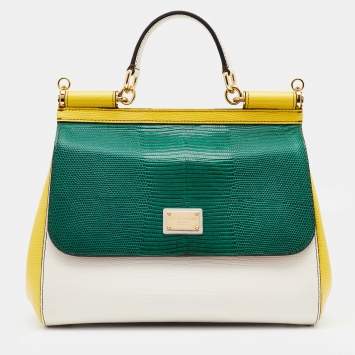 Pre Owned Dolce & Gabbana Tri Color Dauphine Leather Medium Miss Sicily Top Handle Bag