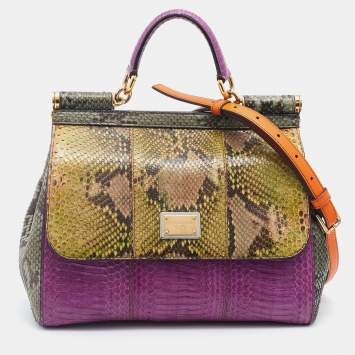 Pre Owned Dolce & Gabbana Multicolor Python Medium Miss Sicily Top Handle Bag