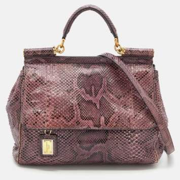 Pre Owned Dolce & Gabbana Pink/Black Python Leather Large Miss Sicily Top Handle Bag
