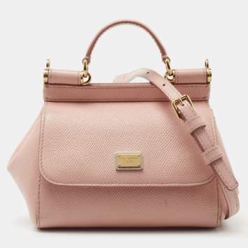 Pre Owned Dolce & Gabbana Light Pink Leather Mini Miss Sicily Top Handle Bag