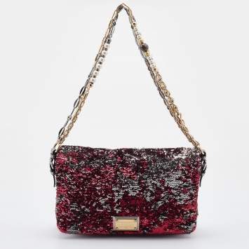 مملوكة مسبقًا Dolce & Gabbana Red/Silver Sequin and Leather Miss Charles Shoulder Bag