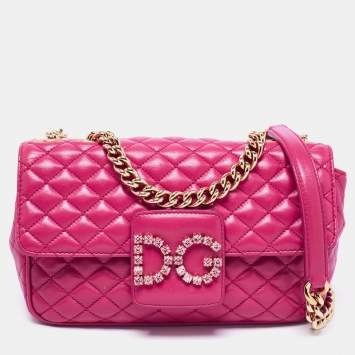 Pre Owned Dolce & Gabbana Pink Quilted Leather DG Millennials Shoulder Bag