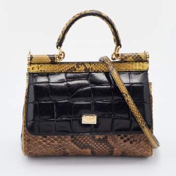 مملوكة مسبقًا Dolce & Gabbana Multicolor Crocodile and Python Small Miss Sicily Top Handle Bag