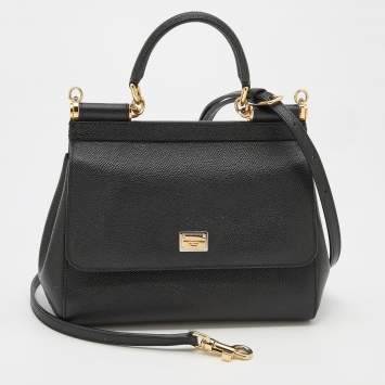 Pre Owned Dolce & Gabbana Black Leather Small Miss Sicily Top Handle Bag