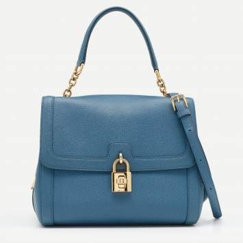 Pre Owned Dolce & Gabbana Blue Leather Padlock Top Handle Bag