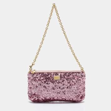 Pre Owned Dolce & Gabbana Pink Sequin Shoulder Bag 