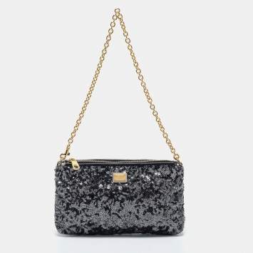 Pre Owned Dolce & Gabbana Grey/Black Sequin Shoulder Bag