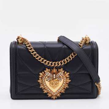 Pre Owned Dolce & Gabbana Black Quilted Leather Devotion Shoulder Bag