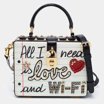 Pre Owned Dolce & Gabbana White/Black Embellished Leather Dolce Box Bag