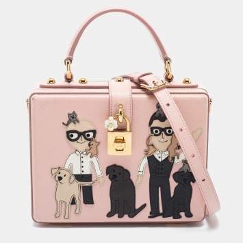 Pre Owned Dolce & Gabbana Pink Leather Dauphine Family Patch Top Handle Bag