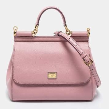 Pre Owned Dolce & Gabbana Pink Leather Medium Miss Sicily Top Handle Bag