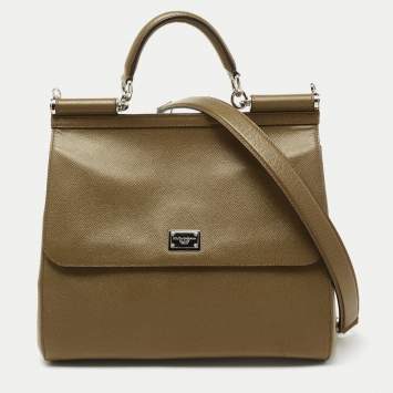 Pre Owned Dolce & Gabbana Green Leather Large Miss Sicily Top Handle Bag