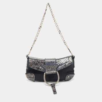 Pre Owned Dolce & Gabbana Blue Suede and Python Chain Pochette 