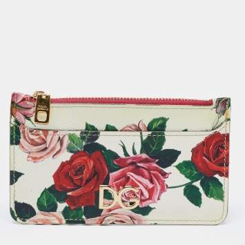 Pre Owned Dolce & Gabbana Multicolor Floral Print Leather Zip Card Holder 