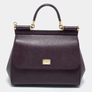 Pre Owned Dolce & Gabbana Plum Leather Medium Miss Sicily Top Handle Bag