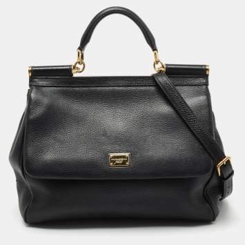 Pre Owned Dolce & Gabbana Black Leather Large Miss Sicily Top Handle Bag