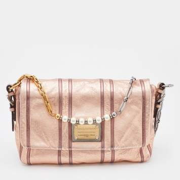 Pre Owned Dolce & Gabbana Metallic Bronze Leather Miss Charles Shoulder Bag