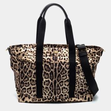 Pre Owned Dolce & Gabbana Beige/Black Leopard-Print Nylon Baby Changing Bag