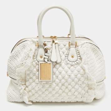 Pre Owned Dolce & Gabbana White Crochet and Leather Satchel