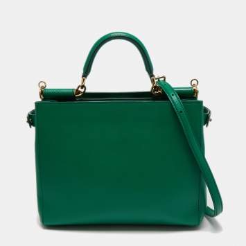 Pre Owned Dolce & Gabbana Green Leather Sicily Shopper Tote