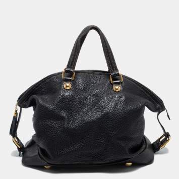 Pre Owned Dolce & Gabbana Black Grained Leather Zip Satchel