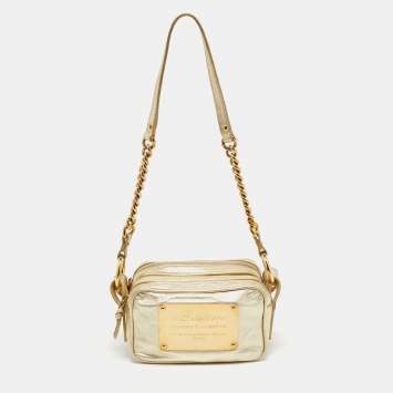 Pre Owned Dolce & Gabbana Metallic Gold Leather Double Zip Camera Bag
