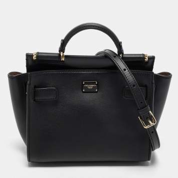 Pre Owned Dolce & Gabbana Black Leather Mini Sicily 62 Tote 