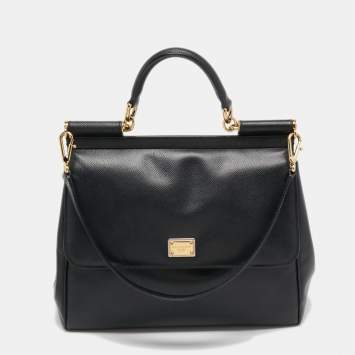 Pre Owned Dolce & Gabbana Black Leather Large Miss Sicily Top Handle Bag