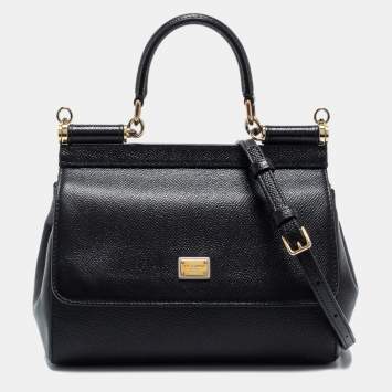 Pre Owned Dolce & Gabbana Black Leather Small Miss Sicily Top Handle Bag