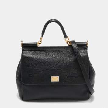 Pre Owned Dolce & Gabbana Black Leather Large Miss Sicily Top Handle Bag