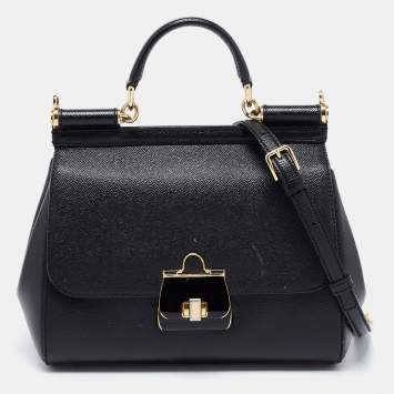 Pre Owned Dolce & Gabbana Black Dauphine Leather Medium Miss Sicily Top Handle Bag