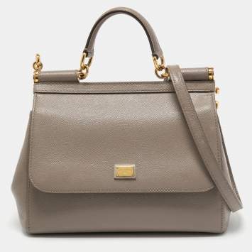 Pre Owned Dolce & Gabbana Beige Leather Medium Miss Sicily Top Handle Bag