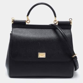 Pre Owned Dolce & Gabbana Black Leather Regular Miss Sicily Top Handle Bag