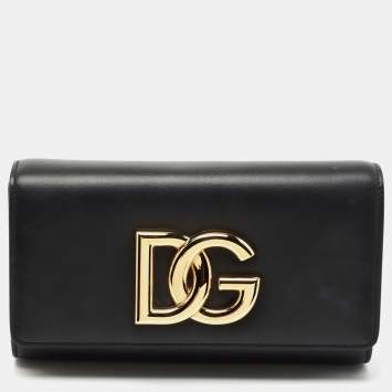 Pre Owned Dolce & Gabbana Black Leather Logo Shoulder Bag