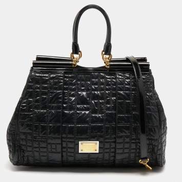 Pre Owned Dolce & Gabbana Black Nylon and Patent Leather Miss Lexington Large Tote