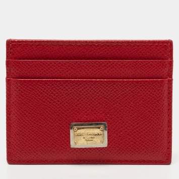 Pre Owned Dolce & Gabbana Red Leather Card Holder