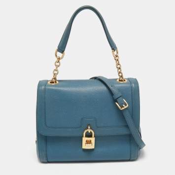 Pre Owned Dolce & Gabbana Blue Leather Padlock Top Handle Bag
