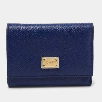 Pre Owned Dolce & Gabbana Blue Leather Trifold Wallet