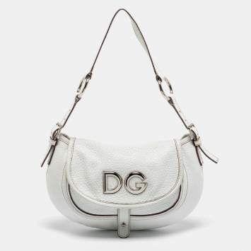 Pre Owned Dolce & Gabbana White Leather Logo Shoulder Bag