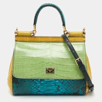 Pre Owned Dolce & Gabbana Multicolor Python and Crocodile Small Miss Sicily Top Handle Bag
